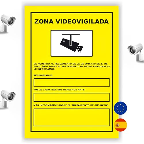 S21 Señalización Pack de 4 Carteles Videovigilancia Homologado Zona Alarma | Cartel Zona Videovigilada Alarma