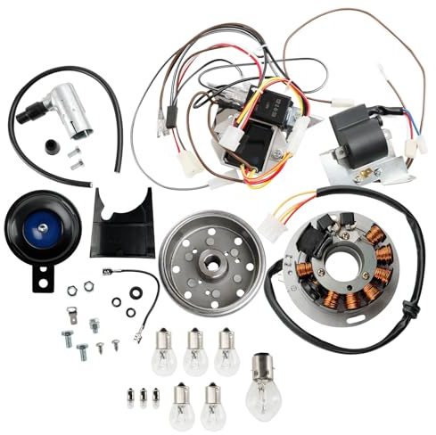 Areyourshop Zündung Konvertierung Kit 12V für Simson S50 S51 S53 S70 S83,Elektronische Zündanlage mit Stator,Schwungrad,Zündspule,100W Licht,Wartungsfrei Kompatibel für M53/2 M531 M541 M542 M543 M741