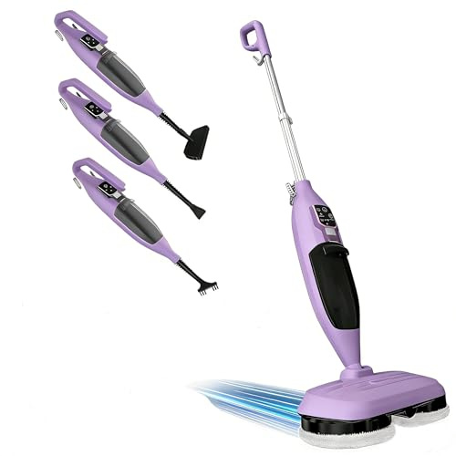 Pulitore a vapore 2 in 1, con dispositivo manuale, riscaldamento rapido in 30 secondi, 4 cuscinetti in microfibra, per tutti i pavimenti duri e tappeti, rimuove il 99,9%(colore lavanda)
