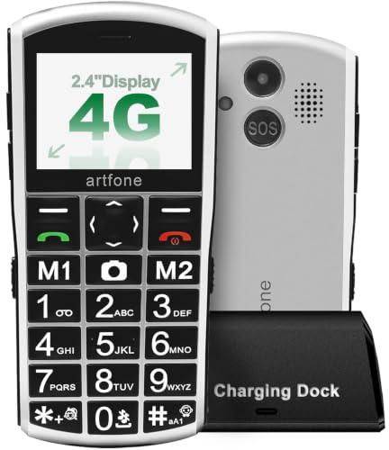 artfone A400P 4G Senior Mobile Phone,2.4 Display,Big Buttons Basic Mobile Phone for Elderly,1800mAh Long Standby With SOS Emergency Button Large,Desk Dock,Dual SIM,Camera