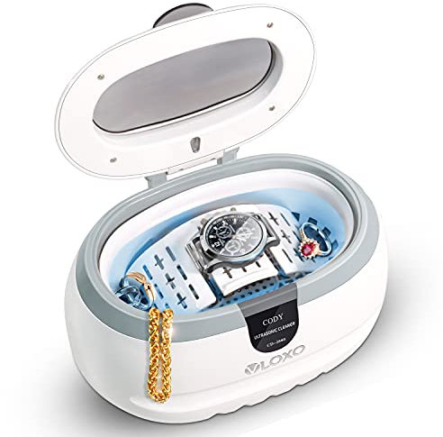 VLOXO Ultrasonic Cleaner,600ML 50W Jewellery Cleaner Silver Cleaner for Jewelry Silver Rings Necklace Pandora Bracelets Shavers Dentures Glasses Watches Razors TattooTools Guiness Surger Cans