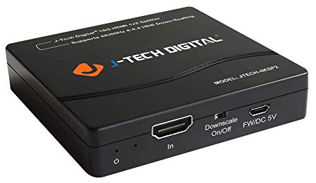 J-Tech Digital HDMI Splitter 1 in 2 Out 4K 60Hz Multi-Resolution Output (MRO) HDMI 2.0 Splitter Supports Downscale HDR HDR10 / Dolby Vision 4K@60Hz 4:4:4 HDCP2.3 2.2 (JTECH-4KSP2)