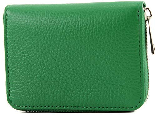 modamoda de - P04 - Portafoglio donna italiano, vera pelle, corto, Colore:Foglia Verde