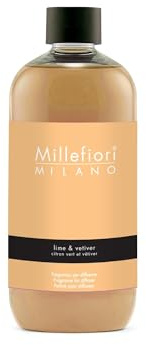 Millefiori Milano – Fragranza Ricarica per Diffusore a Bastoncini 500 ml, Lime & Vetiver – Profumatore Ambiente Raffinato con Note Agrumate e Legnose