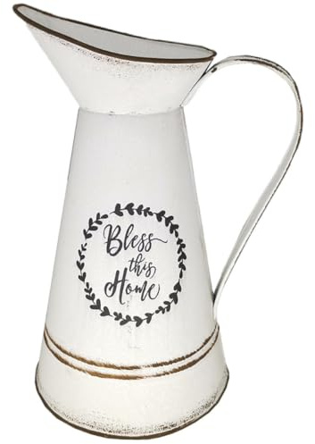 Cabilock Metall Blumenvase Retro Wasserkanne Vase Eisen Kunst Weiß Landkrug Metallkrug Vase Shabby Tischvase Blumenarrangement Rustikale Blumentopf Zimmer Party Garten Büro Dekoration