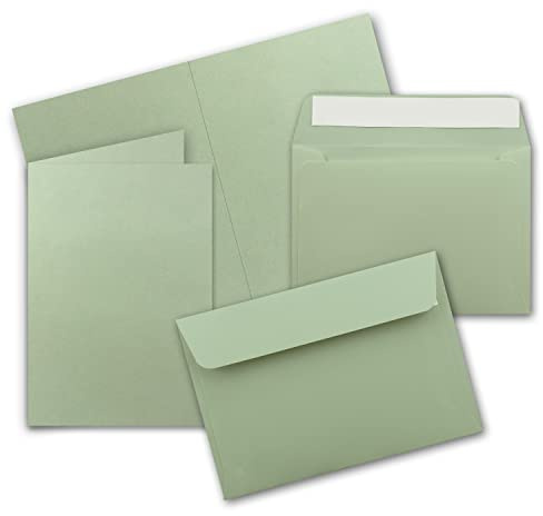 FarbenFroh by GUSTAV NEUSER 25x Faltkarten Set DIN A6 / C6 - Doppelkarten mit Umschlägen - Eukalyptus (Grün) - 14,8 x 10,5 cm (105 x 148 mm) - Haftklebung mit Abziehstreifen