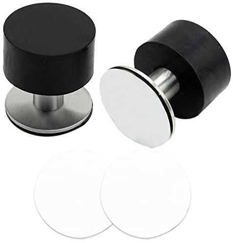 2pcs Black Self Adhesive Stainless Steel Rubber Door Stops with Strong Sticky Adhesive, 2 Extra Stickers, Sound Dampening Heavy Duty Top Door Stops