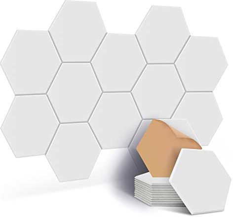 Akustikpaneele selbstklebend sechseckig 12St., JAMELO Akustikplatten aus Polyester zur Schalldämmung, 30 x 26 x 1 cm Schallabsorber Schallschutz für die Wand Decke Tür vom Studio Büro Weiß