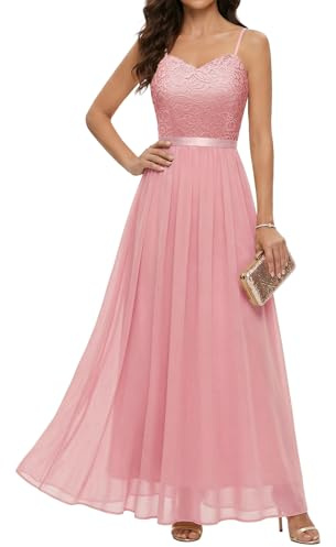 DRESSTELLS Aftonklänningar elegant för bröllop, festlig balklänning, lång brudklänning, borgerlig, brudtärneklänningar med spagettiband, ungdomshorn, klänningar, Dammig rosa, L