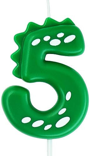 Geburtstagskerze 5 für Kuchen, 7 cm, große Dinasour Zahlenkerze für Kuchendekoration, Dinasour Thema Wald Thema Geburtstagsfeier, Grün