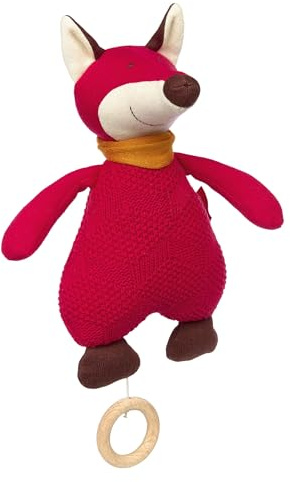 SIGIKID 39689 Strick-Spieluhr Fuchs Knitted Love, Kuscheltier mit bekannter Schlaflied-Melodie, Stofftier waschbar Spielwerk austauschbar, Einschlafhilfe für Babys & Kinder ab Geburt, Rot, 26x16x14 cm