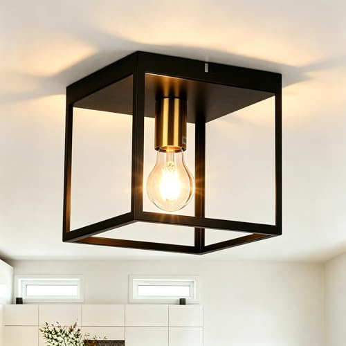 FORCOSO Deckenlampe Schwarz 3-flammig E27 Modern Industrial mit Käfig | LED Lampe Decke aus Metall für Schlafzimmer Wohnzimmer Küche Flur Treppenhaus max. 60W - Ohne Glühbirne
