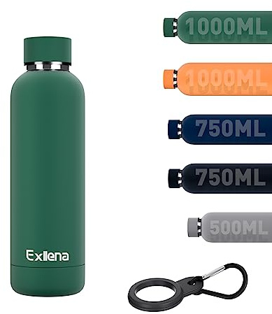 Exllena Borraccia Termica 500 ml - Bottiglia Termica Doppio Vuoto Mantenere Calore/Freddo - Senza BPA - 100% A Tenuta Stagna con Anello per Tote (Verde Oliva)