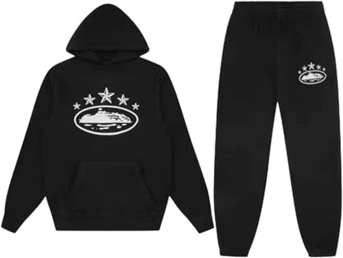 Silver Basic Tuta da jogging da uomo Y2K CTZ Tuta ampia con cappuccio Hip Hop Set da 2 Pezzi con Top Casual E Tuta Sportiva