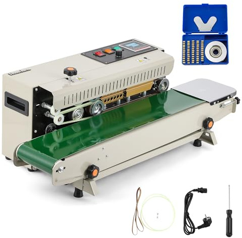 Hanchen Continuous Band Sealer 6-12mm Sealing Width, Automatic Horizontal Sealing Machine with Digital Temperature Control Continuous Band Sealer for Household Commercial Packaging 220V 600W