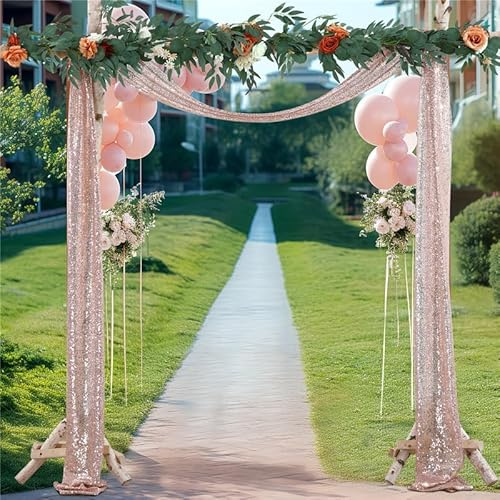 FLCSIed Wedding Arch Draping Fabric, 1 Panel 12 x20ft Sequin Fabric Drapes Arbor Backdrop Curtain for Wedding Arch Ceremony Bridal Shower Reception (Rose-gold)