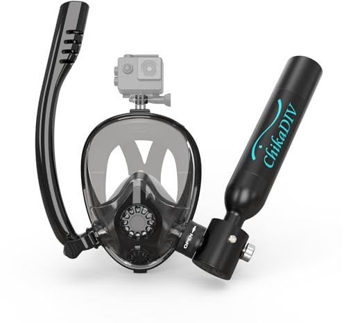 CHIAKDIV Mini Tauchflasche mit Tauchmaske 0,5 l Mini-Tauchflaschen-Tauchausrüstung, geeignet zum Schnorcheln und Freizeittauchen A Schwarz