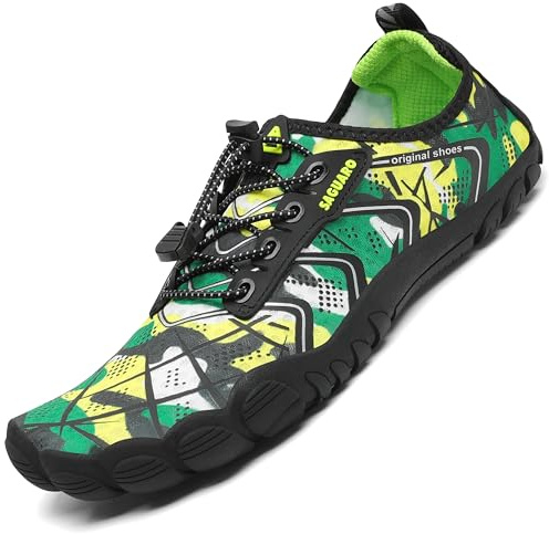 SAGUARO Sommer Unisex Badeschuhe Herren Schnell Trocknend Fitnessschuhe Damen Barfussschuhe Dicke Sohle Oliv-grün Gr.46