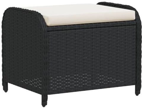 vidaXL Gartenhocker mit Kissen Schwarz 58x46x46 cm Poly Rattan