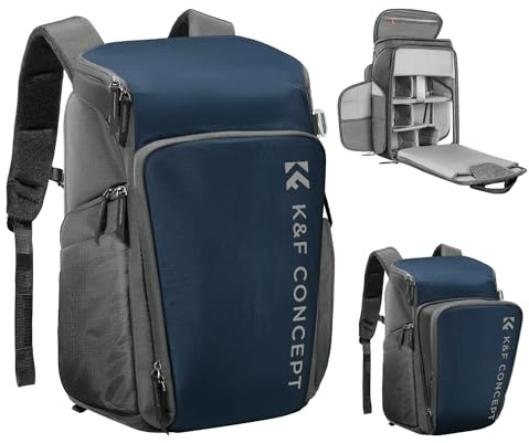 K&F CONCEPT Mochila Cámara Profesional, Bolsa Fotógrafos Cámara Impermeable de Gran Capacidad para Camera Reflex Digital DSLR, Adecuado para viajes al aire libre senderismo fotografía Azul