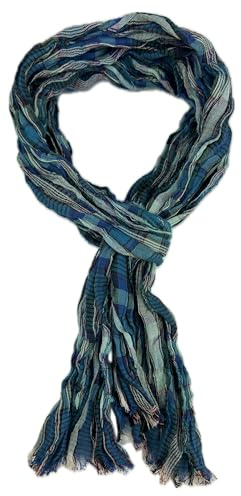 Rotfuchs Écharpe légère en coton pour femme et homme, aspect froissé, motif à carreaux, bleu pétrole, rouge, fabriquée en Allemagne