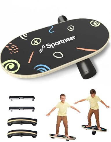 Sportneer Balance Board - Wobble Board mit verstellbaren Stoppern und Rollen - Balancier-Trainer zur Verbesserung des Gleichgewichts, Surf-Trainer und Physiotherapie - kleine Größe speziell für Kinder