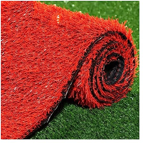 Kunstrasen, Synthetischer Rasenteppich für den Außenbereich, mit Abflusslöchern, rutschfeste Kunstrasenmatte, Florhöhe 1,18 (Zoll), realistischer Synthetikrasen als Dekoration (Farbe: Rot,