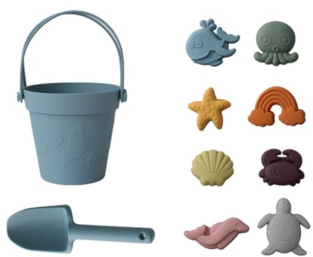 CHSEEO Sandspielzeug Silikon, 8 Stück Strandspielzeug Kinder, Sandkasten Spielzeug, Sandformen, Tierformen, Gartenspielzeug für Kinder, Sandspielzeug für Mädchen Junge(Blau)