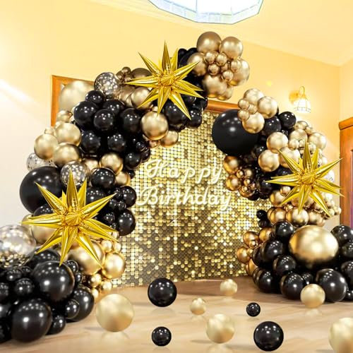 COLANANA Balloon Arch Kit,116PCS Balloon Garland Kit,Black Gold Birthday Decorations for Adult Kids Birthday,Baby Shower,Wedding,Anniversary,Carnival Party