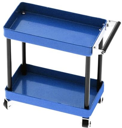 lvifloae Tools Trolley Kit Mini 2 Tier Tools Storage Trolley Model Car Accessories Mobile Workshop Garage Repair Rc Accessories for 1/8 1/10 1/12 1/16 Scale Model Large (Blue)