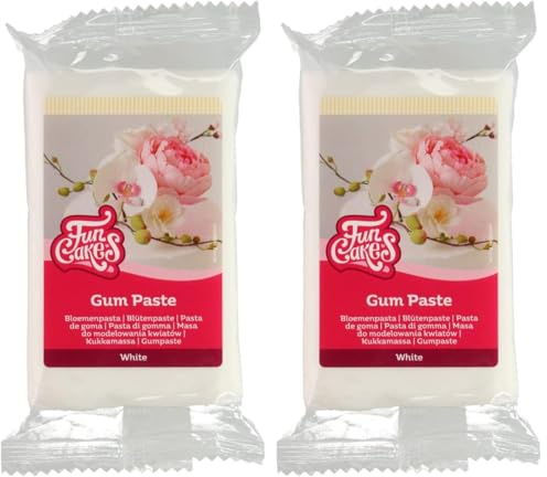 FunCakes Gum Paste Blanc: Parfait pour les fleurs en sucre, les volants et plus encore. Étalé finement, sèche rapidement, soyeux, élastique, de bonne résistance, halal, casher et sans gluten. 250 g.