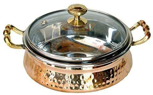 100% puro acciaio rame casseruola servire Royal Handi elegante coperchio in vetro -7 pollici esperienza di cena indiana, regalo, regalo di San Valentino,