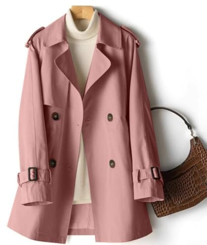 Elegante giacca autunnale da donna, lunghezza media, giacca a vento, trench per look (S rosa scuro)