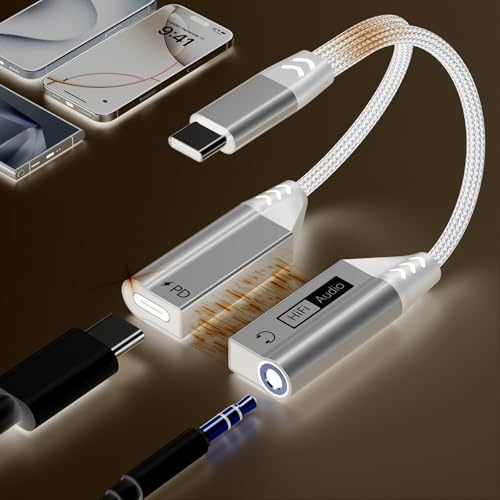 Opluz USB C to 3.5MM Headphone and Charger Adapter, 2-in-1 Type C to Aux Audio Jack Dongle Cable with PD 60W Fast Charging Dongle Cable, Compatible With iPhone 15,Galaxy S24 S23 xiao-mi...