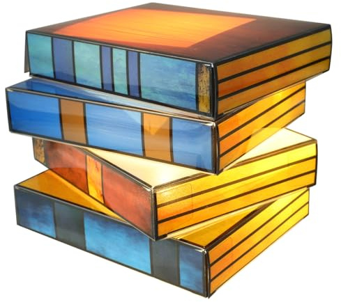 Housoutil Buntglas Bücherstapellampe als Tischlampe fürs Schlafzimmer Lesen | Dekorative Glasleuchte, Sanftes Licht, Kreative Optik, für Schlafzimmer und Geburtstage