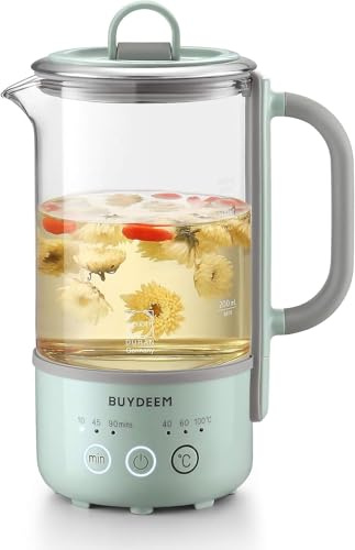BUYDEEM K314 Travel Electric Kettle, Mini Healthy-Care Beverage Kettle, Tea Maker with German Schott Glass & Durable Pro 18/10 Pro Stainless Steel, 0.6L, Cozy Greenish