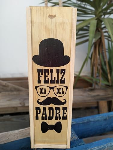 Fábrica de Regalos Mágicos | Caja de madera día del padre de 10x35x10cm con posibilidad de personalizar con copa de vino o vaso de sidra
