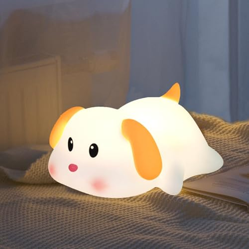 iLAFFUS Night Light for Kids, Squishy Cute Dog Lamp Dimmable Childrens Night Light Baby with Timer, Rechargeable Night Lamp Bedroom Smart LED Bedside Lamps Toddler Night Lights Newborn