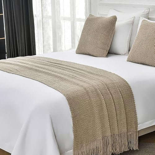 Grobstrick-Sofa-Überwurf-Decke-Set, weiche und warme Zopfstrickdecke, dekorativer Bettläufer und Kissen, perfekt für Zuhause, Schlafzimmer und Hotel