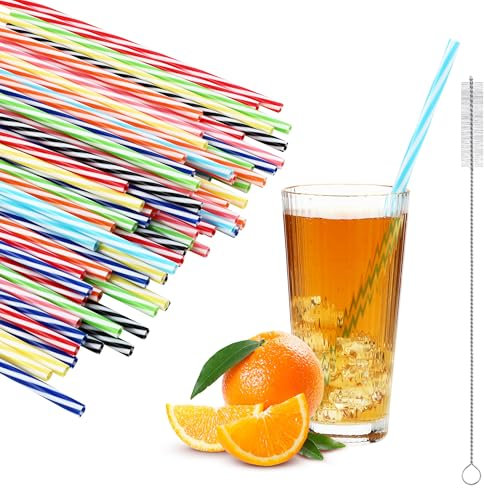100 Stück wiederverwendbare Strohhalme, 23 cm Strohhalme Plastik, Strohhalme mit Strohhalmbürste, perfekt zum Trinken von Saft, Milch, Cocktails und anderen heißen und kalten Getränken