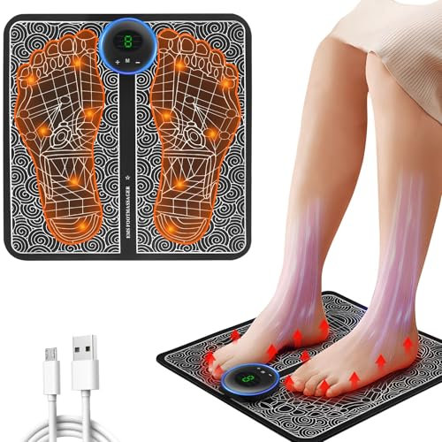 DOBWGXZ EMS Foot Massagers for Pain and Circulation, Folding Portable Electric Foot Massage Mat with 6 Modes & 9 Levels to Relax Muscles (Black)