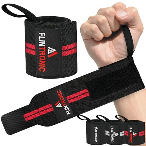 flintronic Handledsbandage fitness, 2 st justerbara handledsstöd, handledsbandage styrketräning med tumring, bomull handledsstöd för fitness, styrketräning (röd)