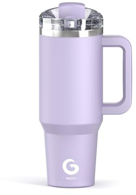 BIGRD Insulated Travel Mug Water Bottle with Straw and Handle 1.2l,Stainless Steel Double Wall Vacuum Leak Proof Coffee Cup with Lid Keeps Cold and Hot,BPA-Free,Purple