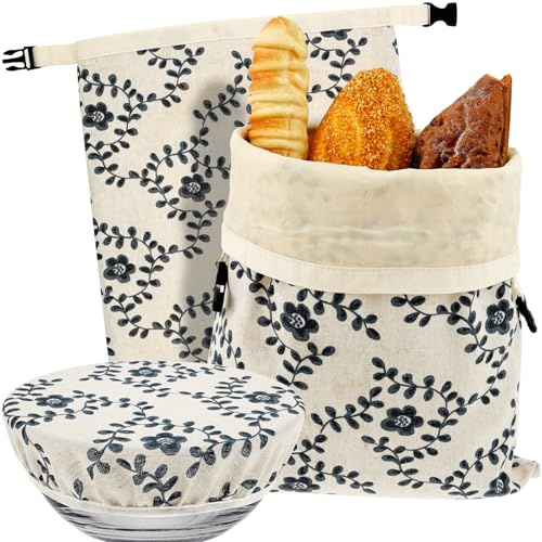 Lot de 2 sacs à pain, 42 x 32 cm, en lin, cire d'abeille, pour garder au frais, avec torchon, doublure intérieure réutilisable, étanche, pour pain, fruits, légumes, pour pique-nique, voyage