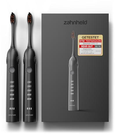 Zahnheld Gero G2 Schallzahnbürste, inkl. Bürstenkopf & Reiseetui, Schwarz | Elektrische Zahnbürste zur Zahnreinigung & Zahnpflege, gründliche Reinigung
