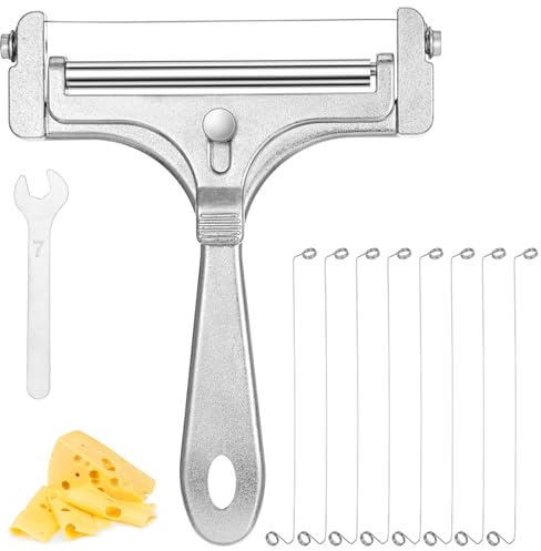 Käseschneider mit Einstellbarer Dicke, Draht-Käsehobel aus Edelstahl für Mozzarella, Cheddar, Gouda und mehr Blockkäse mit 8 Zusätzlichen Drähten