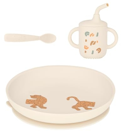Babymoov Coffret Repas Bébé Comme Un Grand - Dès 9 Mois - Assiette Bébé, 1 Cuillère, Gobelet Bebe - Vaisselle Bébé Diversification Alimentaire - Développé avec Ergothérapeute, Little Roar