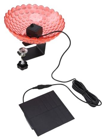 Xiuganpo Ciotola per Fontana da Bagno per Uccelli, Versatile Fontana per Bagno per Uccelli con Ringhiera Solare, Efficiente per Esterni, Giardino, Balcone, Portico (Rosso)