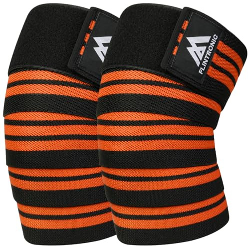 flintronic Genouillère Squat, 1 Paire Genouillère Bandage Musculation, Genouillères Powerlifting pour Homme et Femme, Sangles de Genou pour Haltérophilie pour Sport, Gym et Musculation, Orange