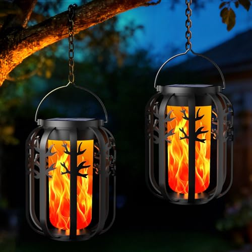 KagoLing Solarlampen für Außen, 2 Stück Verbessert Solar Laternen für Draußen mit Realistische Flammeneffekte, Dual-Modus-Aufladung USB & Solar, Lampions Außen Wetterfest für Garten, Balkon, Hof Deko